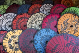 Traditional handicraft umbrellas sold as tourist gifts