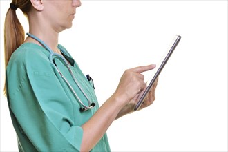 Doctor using a tablet computer