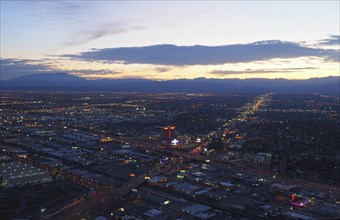 View from Stratosphere Tower on Illuminated City with Las Vegas Boulevard