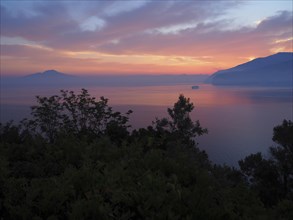 Sunrise and dawn in the gulf of Naples at Sorrento