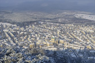 Panoramic view of Berndorf with Margaretenkirche in winter