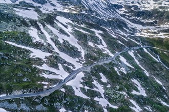 Aerial view of the Furkapass mountain pass road