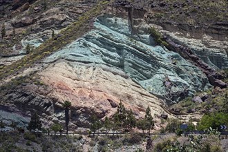 Turquoise colored rock layer Los Azulejos De Veneguera