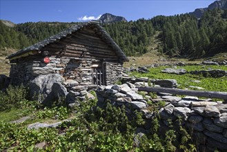 Typical Ticino stone house on the Alpe Corte di Mognola