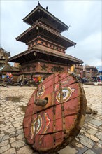 Wheel of a ceremonial chariot for the Bisket Jatra Festival in front of Bhairabnath Temple
