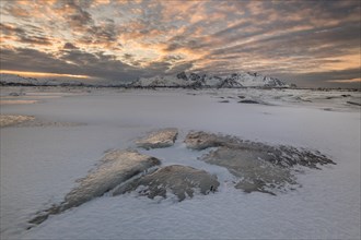 Evening at frozen fjord