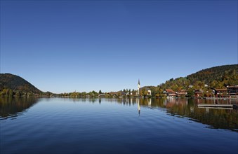 View of Schliersee with parish church St. Sixtus and lake
