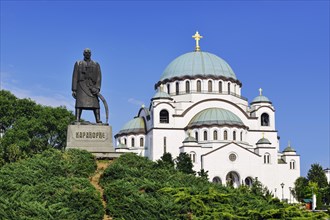 Monument to Karadjordje with the church of Saint Sava in the background