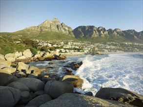 Camps Bay with mountain chain Table Mountain and Twelve Apostles
