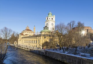 Mullersches Volksbad indoor swimming pool with river Isar in winter