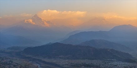 Early morning view over the sacred peak of Machhapuchhare