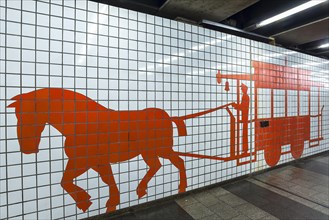 Tile mosaic: Horse pulls tramcar