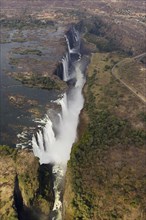 Aerial view of the Zambezi River and the Victoria Falls
