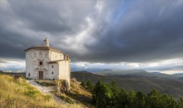 Church Santa Maria della Pieta with mountain massif Gran Sasso