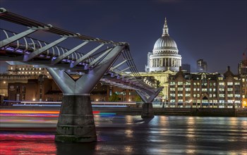 Millenium Bridge and St Paul's Cathedral by night