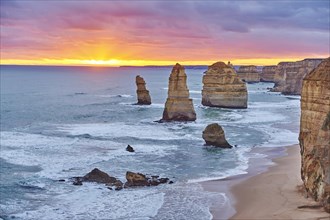 Rocky coast with the Twelve Apostles at sunset