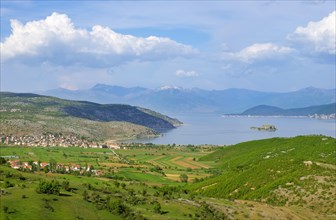 Great Lake Prespa with Maligrad Island and villages of Lejthize and Liqenas
