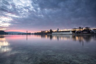 Evening atmosphere at the Seerhein with industrial monument Bleiche and water tower