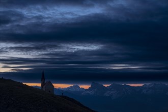 Latzfonser Kreuz Chapel at the Blue Hour and South Tyrolean mountains