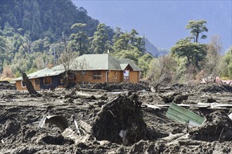 Destroyed houses by a landslide in Villa Santa Lucia