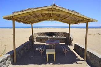 Roofed picnic area on the beach