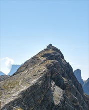 Rocky peak Nuvolau with Rifugio Nuvolau