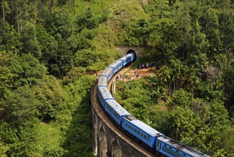 Train on the Nine Arches Bridge in the highlands near Ella