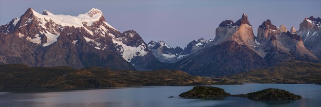 Mountain massif Cuernos del Paine at sunrise