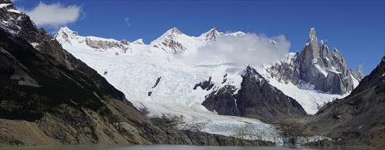 Snow-covered mountain range with Cerro Torre and Torre Glacier