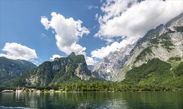 Lake Konigssee with St. Bartholoma and Watzmann massif