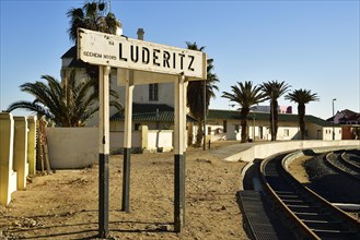Luderitz town sign on the railway line