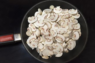 Fresh sliced mushroom (Agaricus) in a pan
