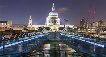 Millenium Bridge and St Paul's Cathedral by night