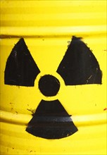Yellow bin with radioactivity sign
