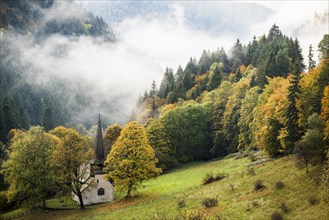 Church in fog in the Hollental valley