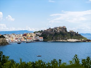 View of the island of Procida with its colourful houses