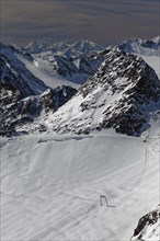 View from the viewing platform Schwarze Schneid on snowy Otztal Alps