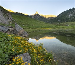 Schottmalhorn reflected in lake Funtensee at sunset