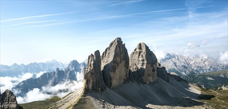 Northern walls of the Three Peaks of Lavaredo from the Paternkofel