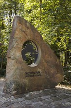 Stone slab at the entrance to the bastion with inscription National Park Saxon Switzerland