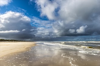 Dramatic rain clouds on the North Sea beach