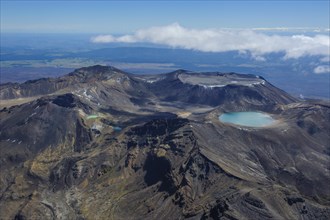 Aerial view of the colourful tama lakes in the Tongariro National Park