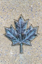 Maple leaf made of metal in stone plate