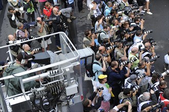 Photographers taking pictures of the victory ceremony, Tour de France 2010