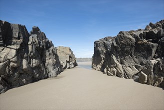 Rock Formation on the sandy beach Saligo Bay
