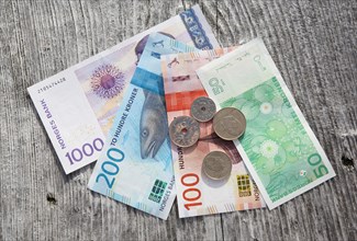 Norwegian kroner NOK. paper money and coins