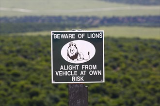 Warning Sign Beware of Lions at viewpoint