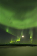 Aurora over the Copper River and the distant peaks of Wrangell Mountains