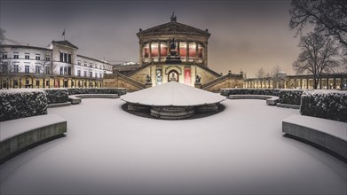 Old national gallery in winter at snow