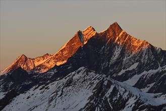 Mountaintops Taschhorn and Dom in evening light